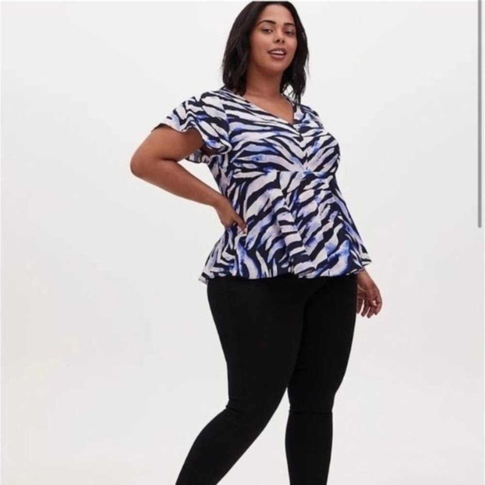 Torrid Chiffon Zebra Print Georgette Blouse in Black and Blue/Purple